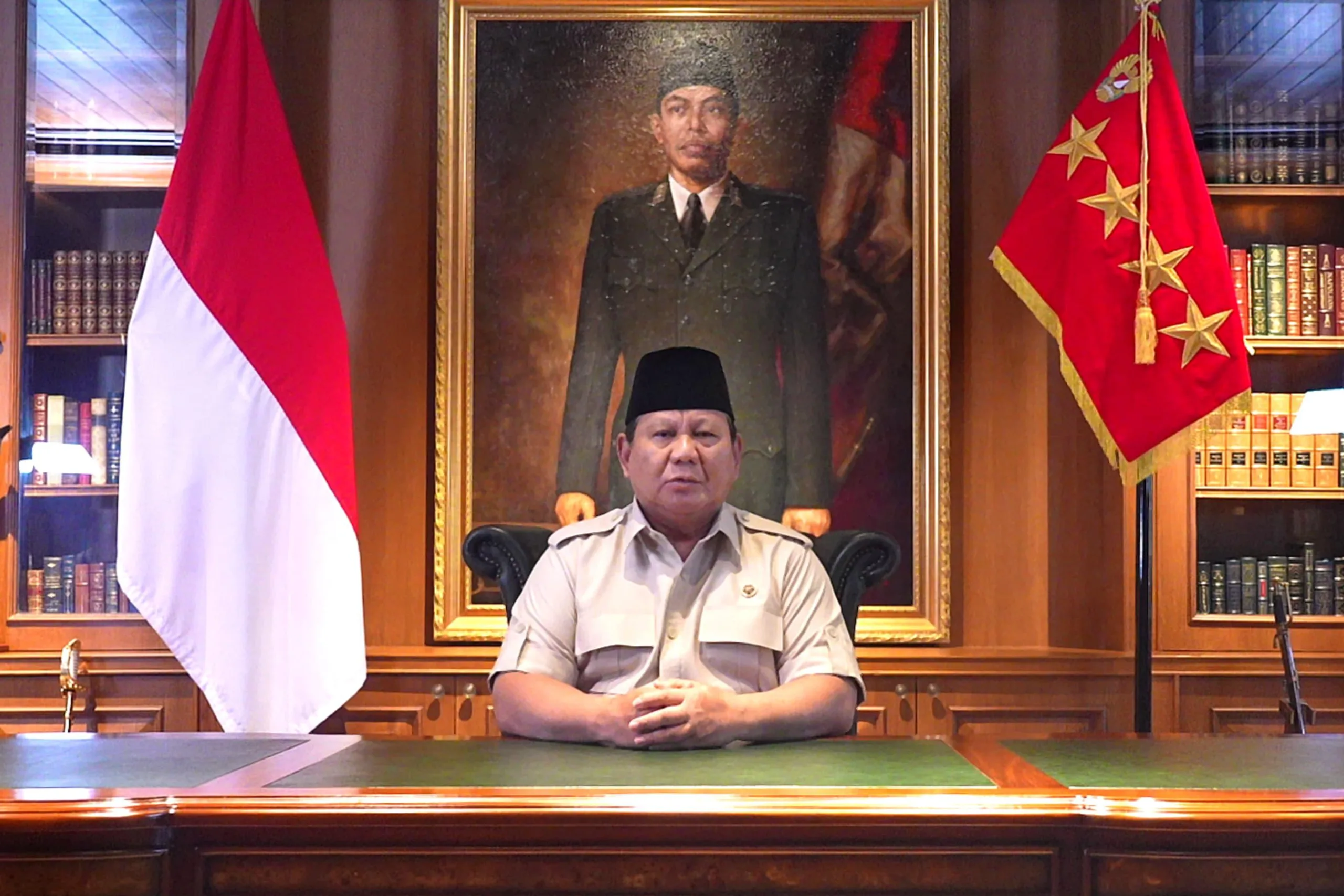 Presiden Prabowo Subianto menyampaikan pernyataan resmi terkait insiden tewasnya pengemudi ojek online yang terlindas rantis Brimob. (Dok. Sekretariat Presiden)