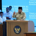 Presiden RI Prabowo Subianto saat agenda Taklimat Presiden pada Rapat Koordinasi Nasional Pemerintah Pusat dan Daerah di Bogor.